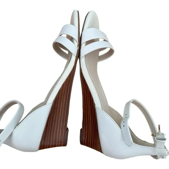 Cole Haan White Abriella Wedge Heel Sandals Ankle Strap Back Zip Open Toe 8 NEW - Picture 2 of 11